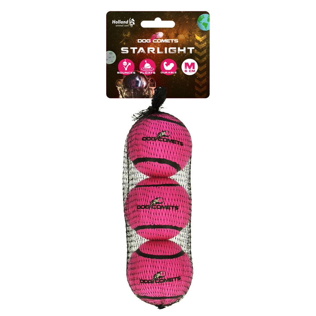 Dog Comets Starlight Tennisball M Rosa (3-pack)