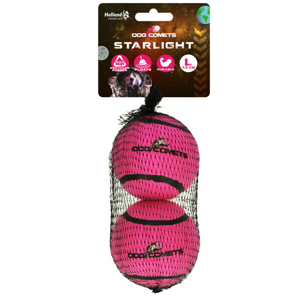 Dog Comets Starlight Tennisball L Rosa (2-pack)